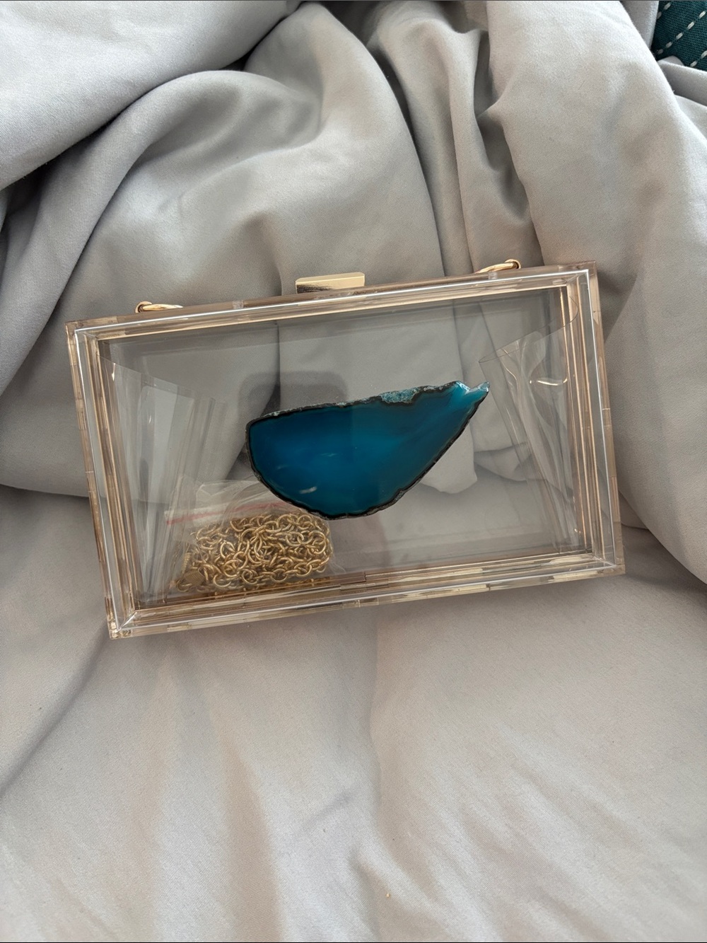 Clear Acrylic Clutch with Blue Agate Accent